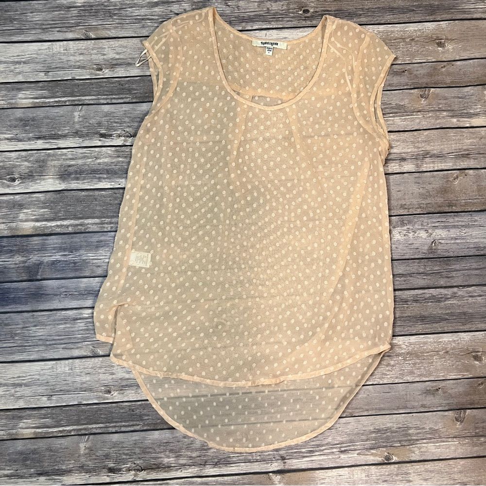 Daniel Rainn Sheer Dotted Short Sleeve Blouse, Peach color size small